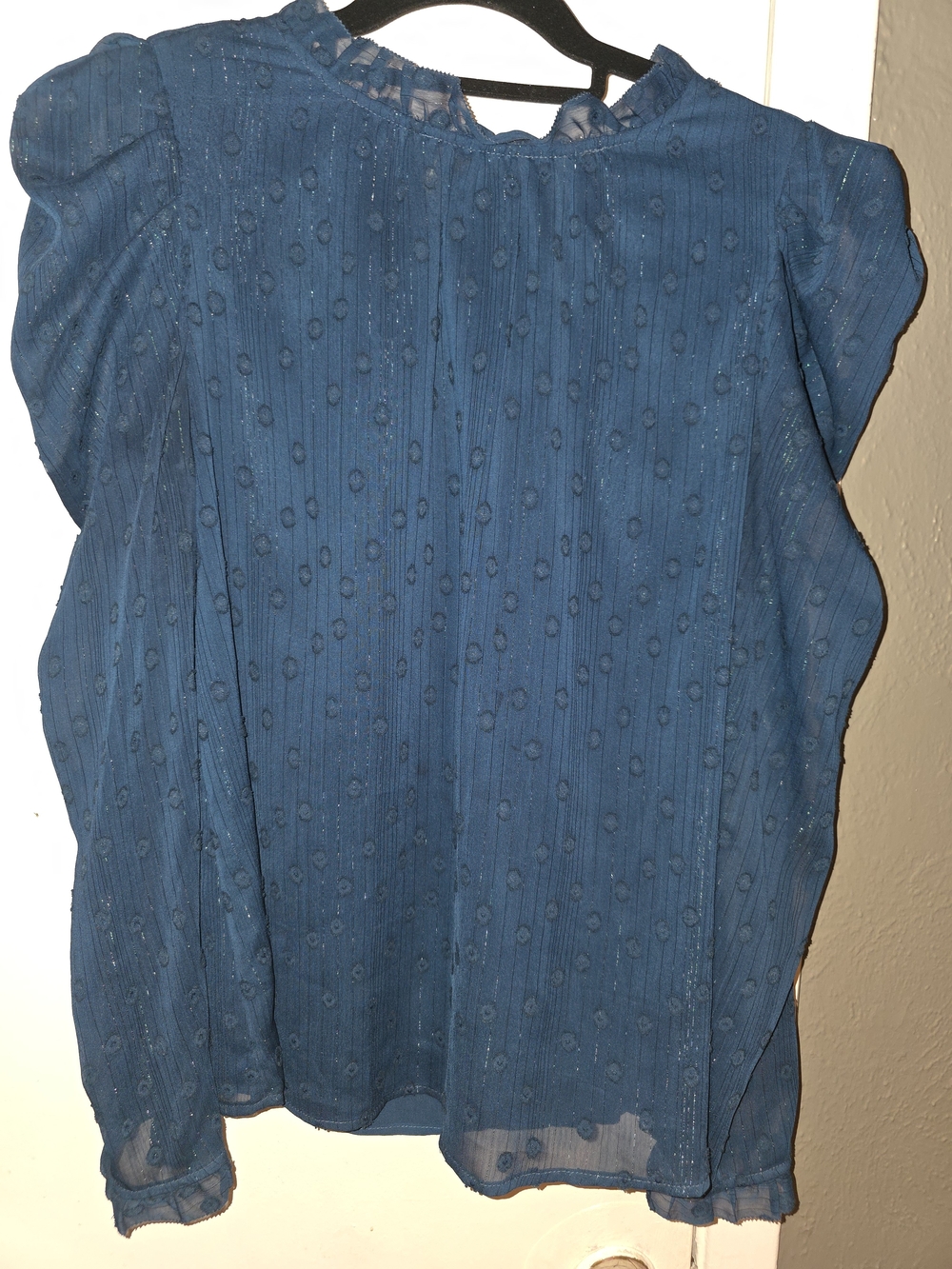 DKNY Dark Blue Ruffle-Trim Blouse